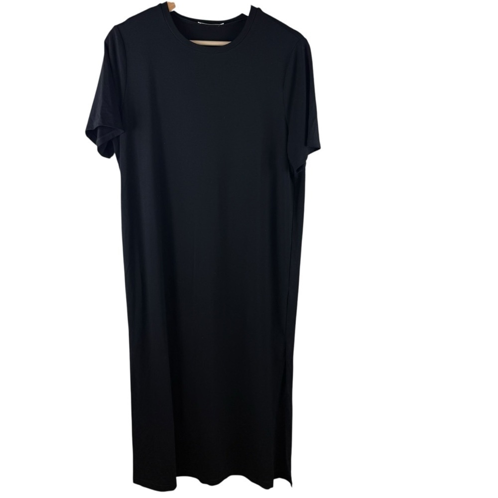 Reformation Bronwyn T-shirt dress Sz Small S Black side split stretch - Picture 3 of 10